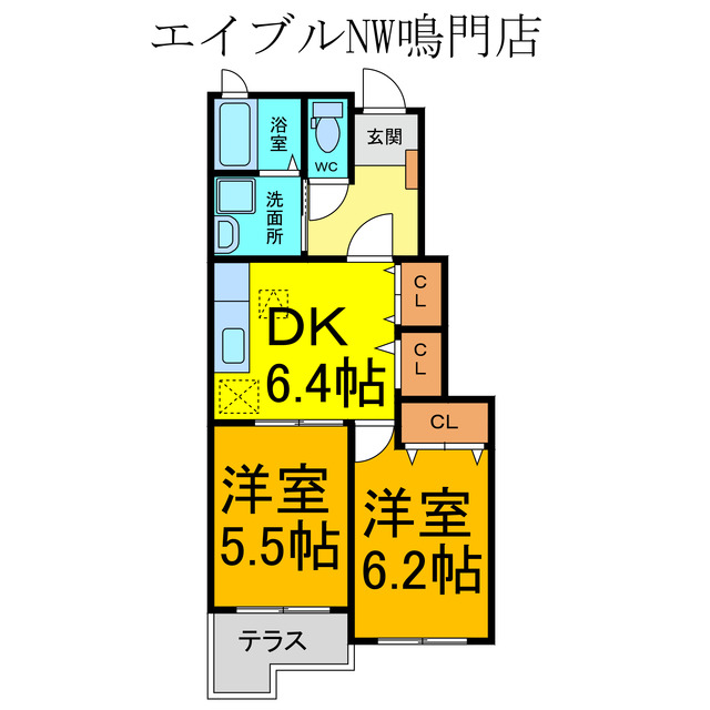 鳴門市鳴門町高島のアパートの間取り