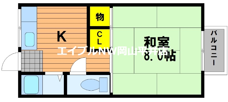 【岡山市東区西大寺中野のアパートの間取り】