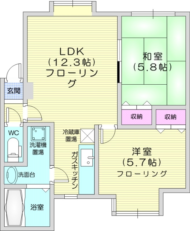 石狩市花川南二条のアパートの間取り