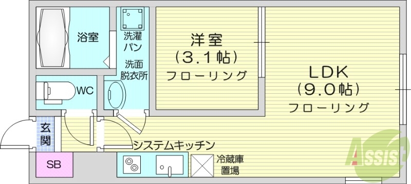 仙台市青葉区堤町のアパートの間取り