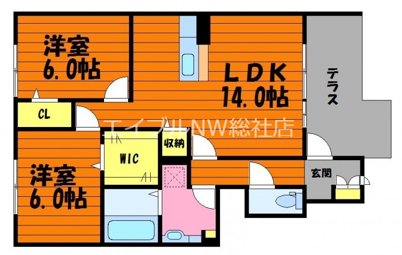 倉敷市福島のアパートの間取り