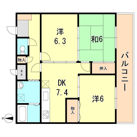 神戸市東灘区西岡本のマンションの間取り