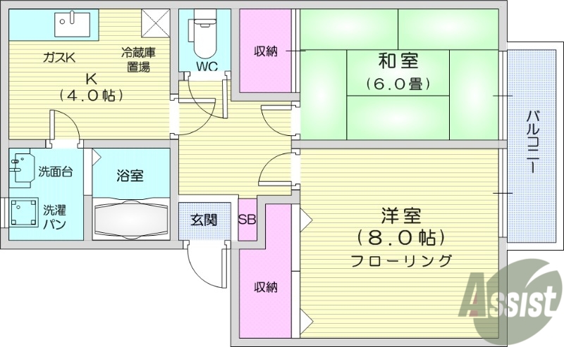 仙台市青葉区上愛子のアパートの間取り