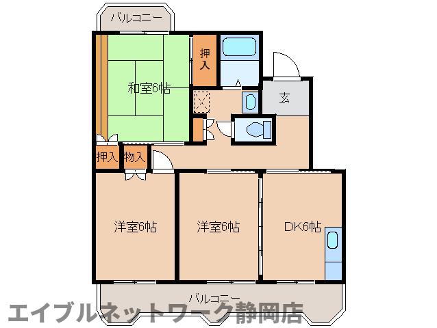 静岡市葵区北安東のマンションの間取り