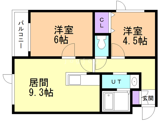 札幌市手稲区西宮の沢二条のアパートの間取り