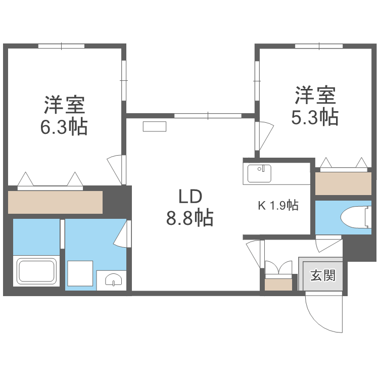 札幌市豊平区中の島一条のマンションの間取り