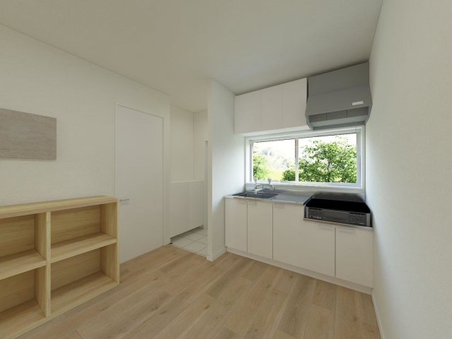 キッチン　実際の間取り・寸法から作成したイメージパースです。 リビング