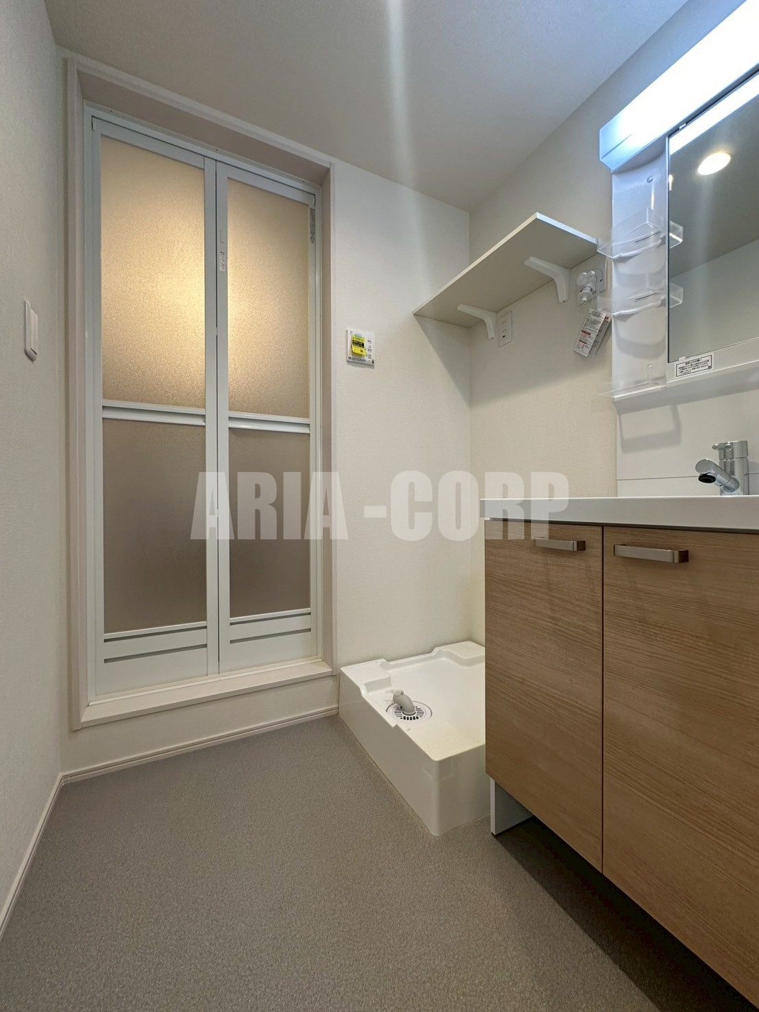 洗面設備　独立洗面台、嬉しい三面鏡でシャワーヘッド付きです♪