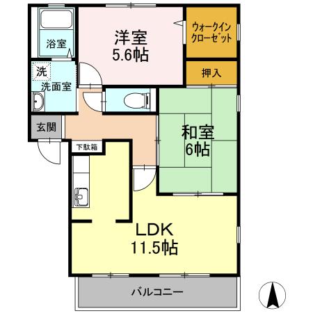 パインズコート新居　Ｄ棟の間取り