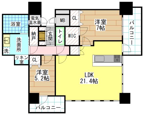 北九州市小倉北区室町のマンションの間取り