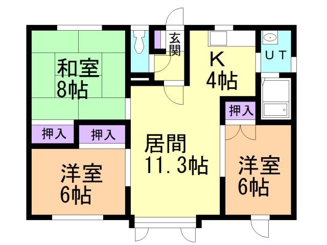 苫小牧市美園町のアパートの間取り