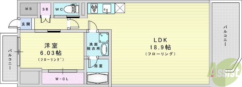 大阪市淀川区宮原のマンションの間取り