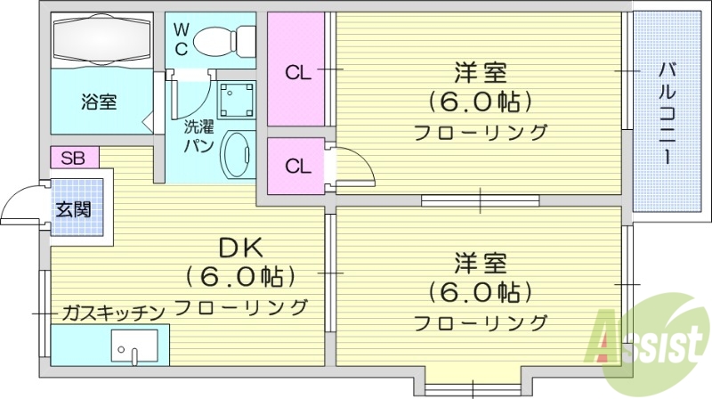 【仙台市泉区南光台南のアパートの間取り】