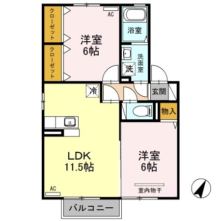 オリーブ　B102の間取り