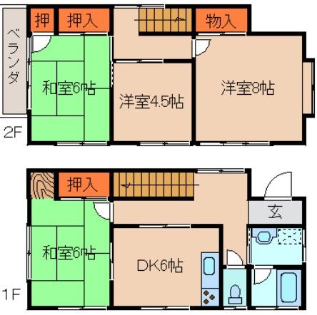関東鉄道常総線 新守谷駅 徒歩17分 2階建 築37年の間取り写真