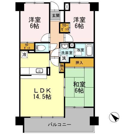 大野城市瓦田のマンションの間取り