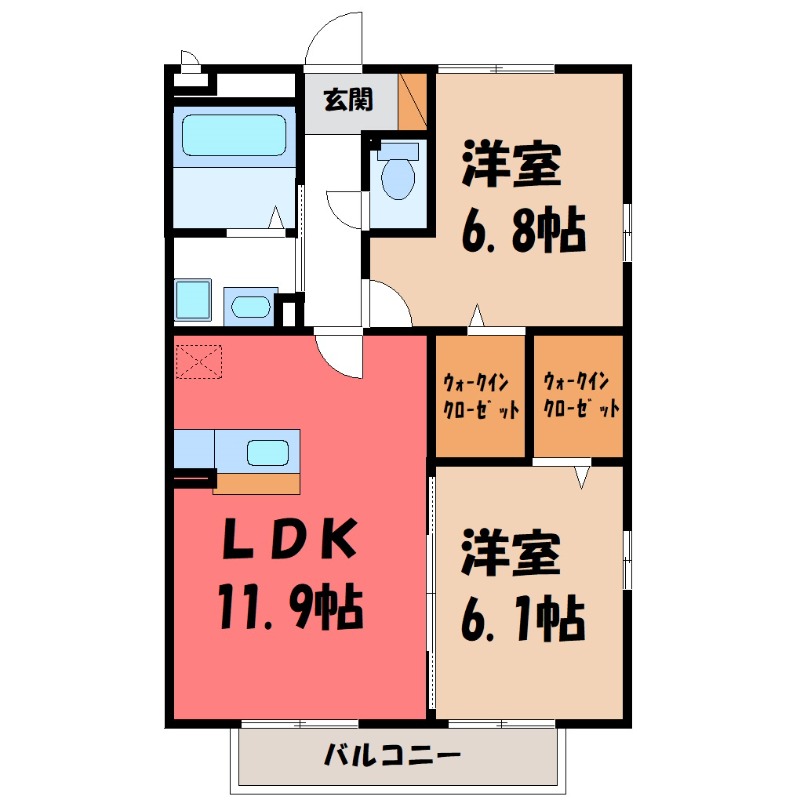 熊谷市佐谷田のアパートの間取り