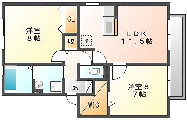 岡山市中区関のアパートの間取り