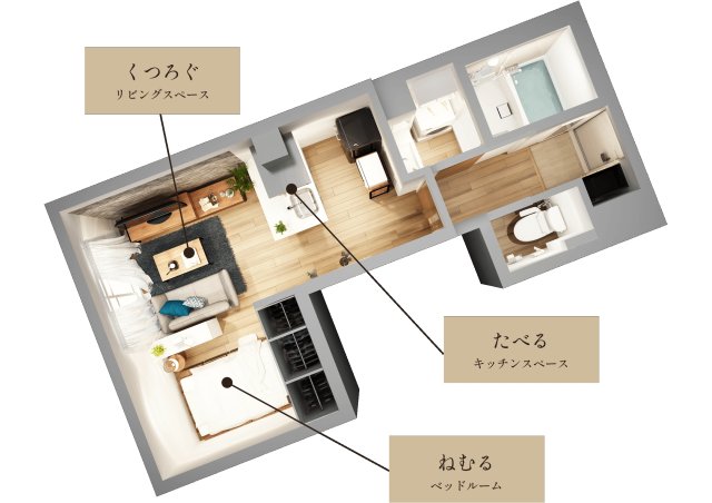その他設備　「くつろぐ、たべる、ねむる」を、すべてひとつの空間で