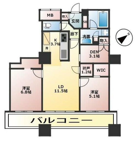 新宿区西新宿のマンションの間取り