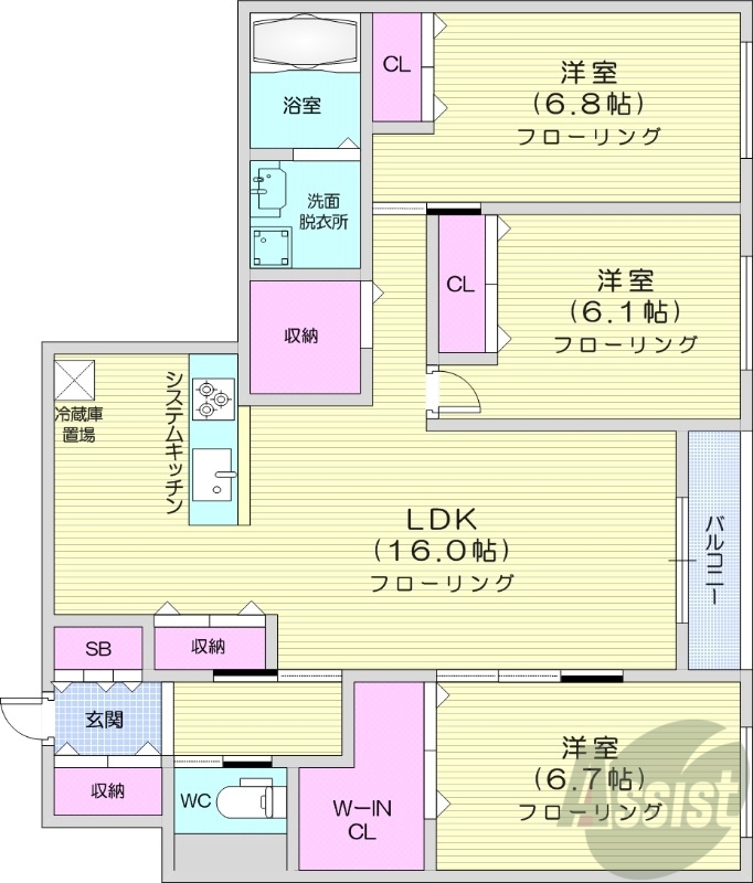 札幌市白石区中央二条のマンションの間取り