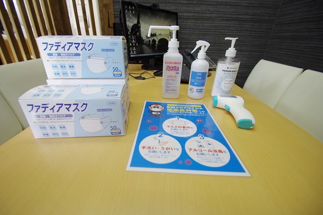 新型コロナウィルスの対策実施中です！！