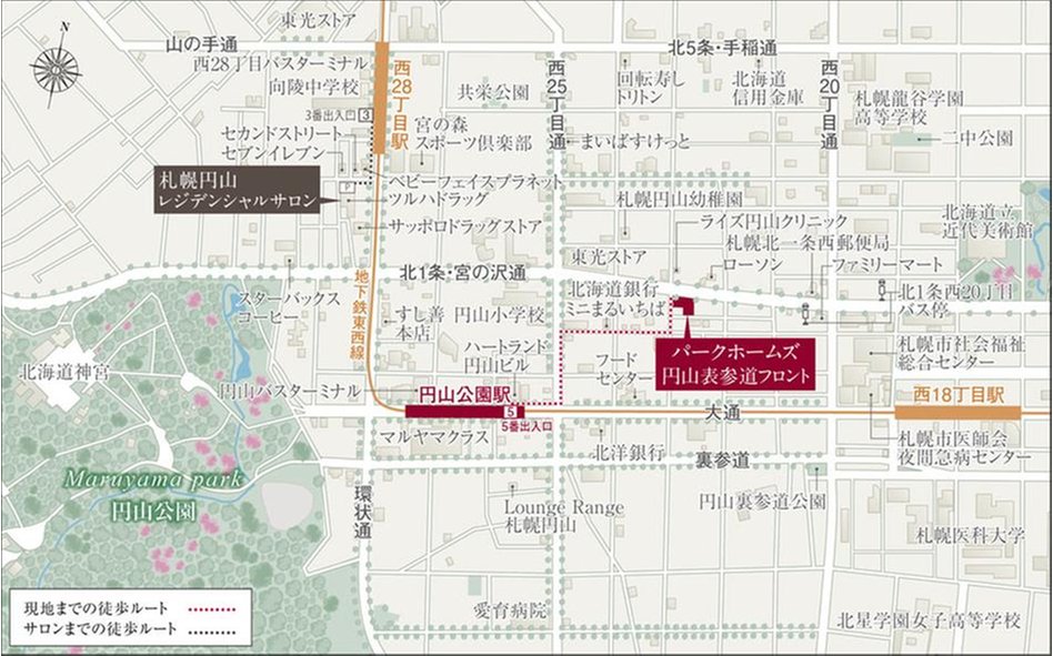 パークホームズ円山表参道フロントの現地案内図