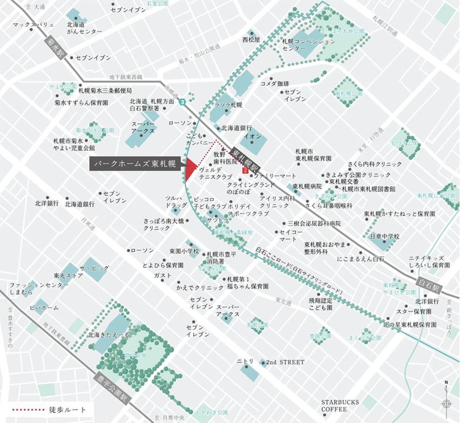 パークホームズ東札幌の現地案内図