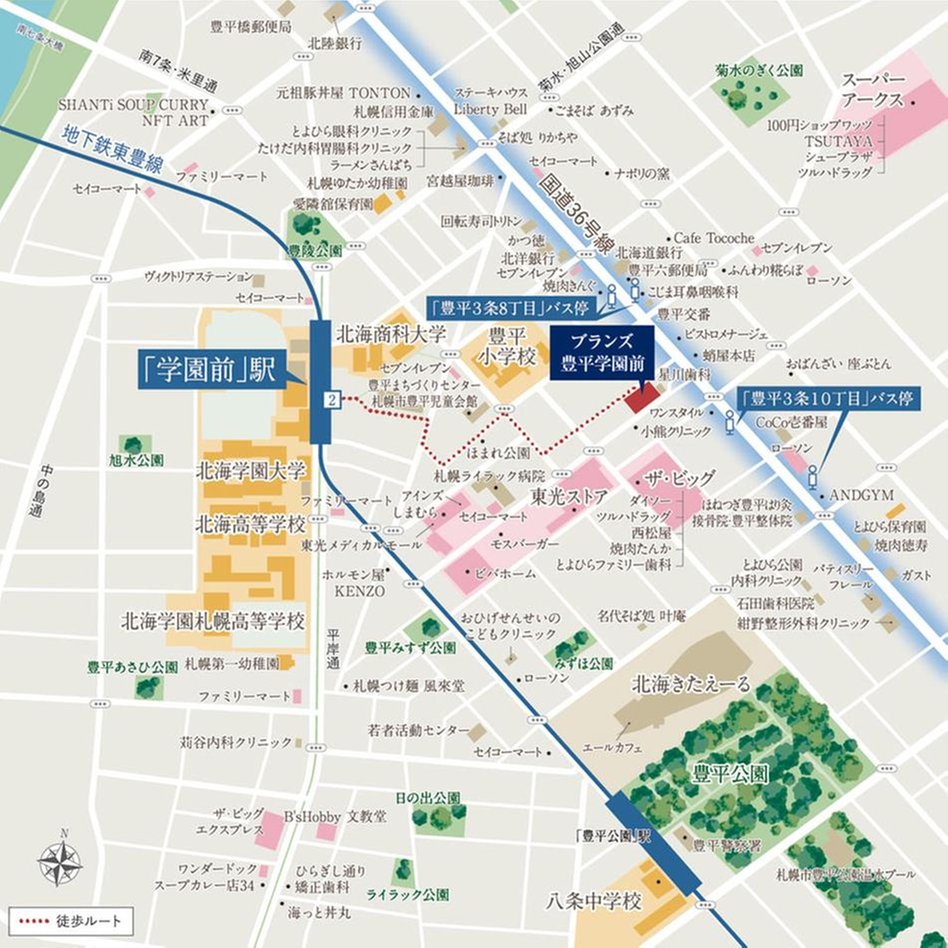 ブランズ豊平学園前の現地案内図