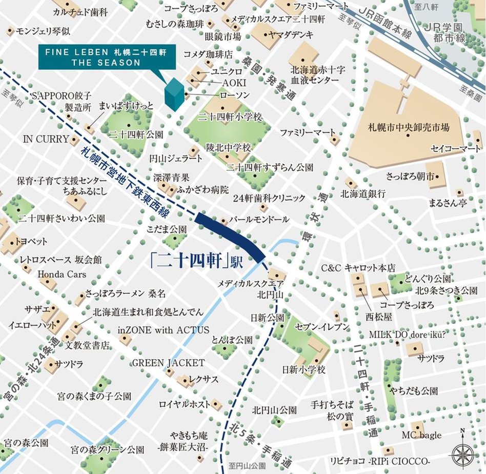 ファインレーベン札幌二十四軒 THE SEASONの現地案内図