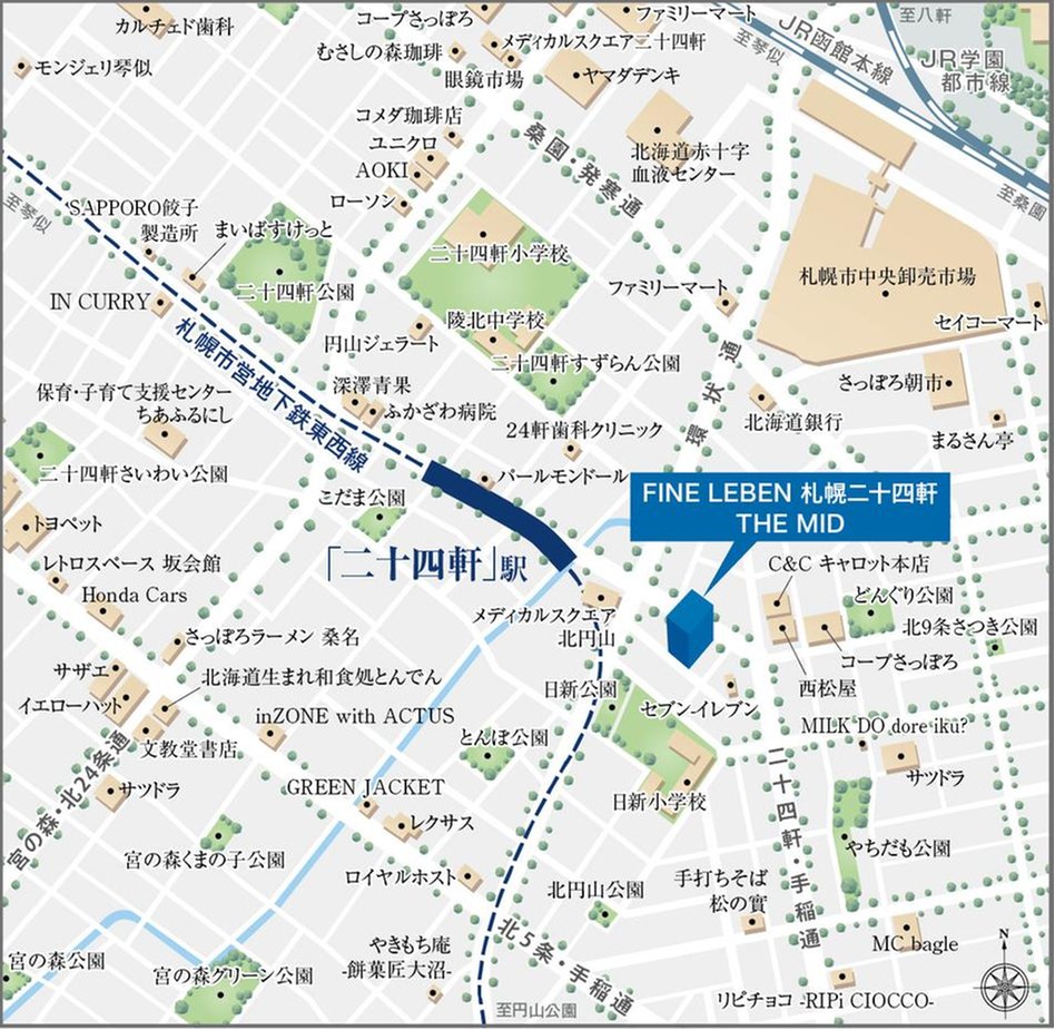 ファインレーベン札幌二十四軒 THE MIDの現地案内図