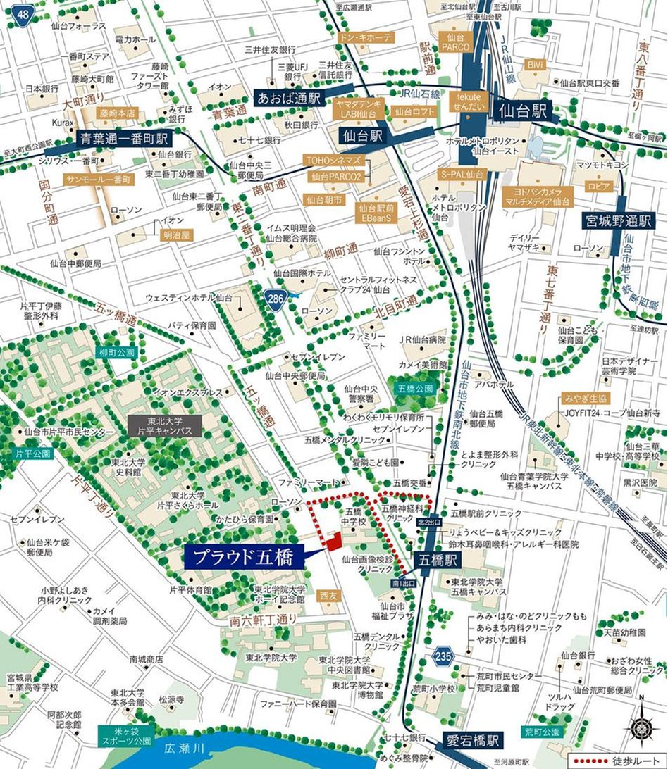 プラウド五橋の現地案内図