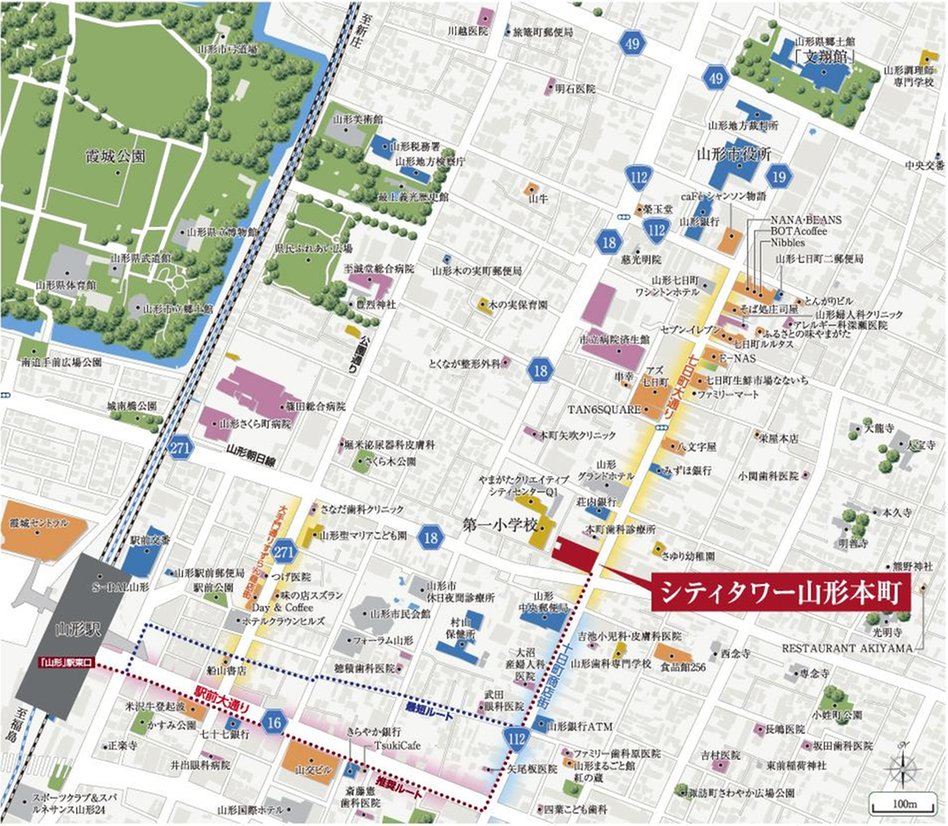 シティタワー山形本町の現地案内図