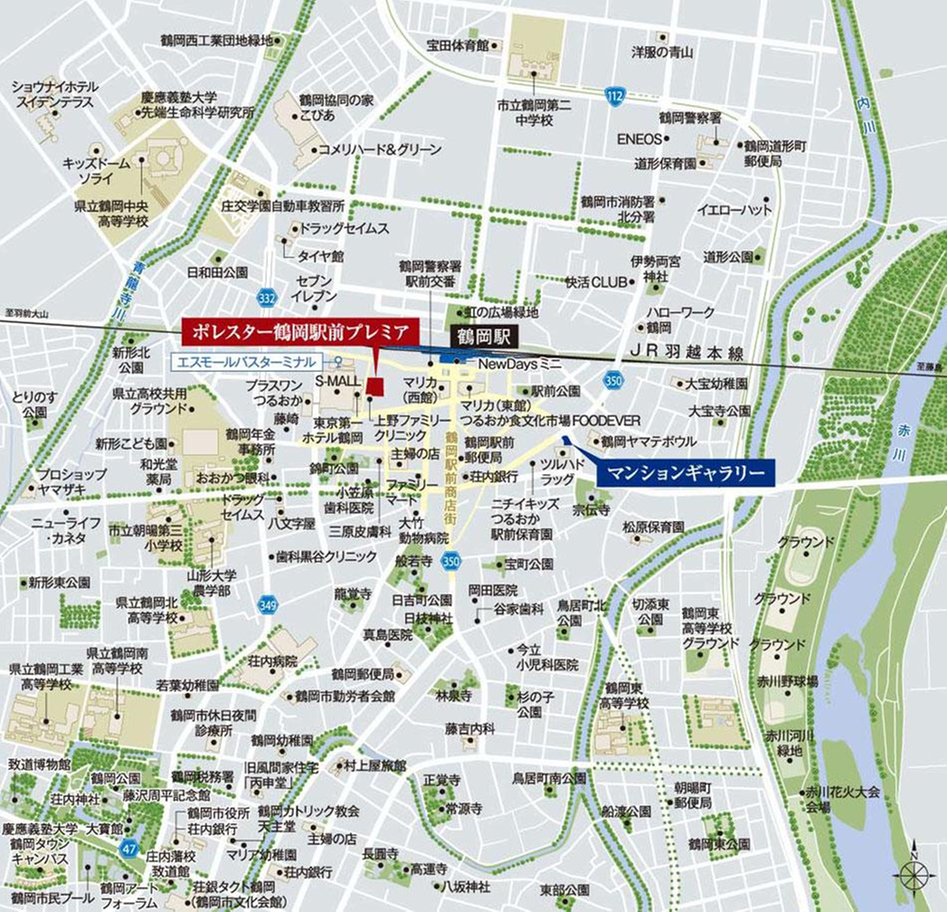 ポレスター鶴岡駅前プレミアの現地案内図