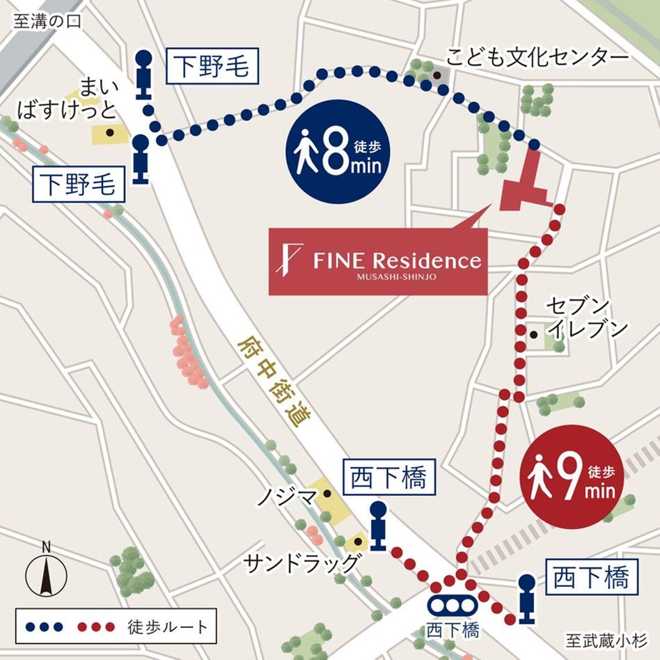 ファインレジデンス武蔵新城の現地案内図