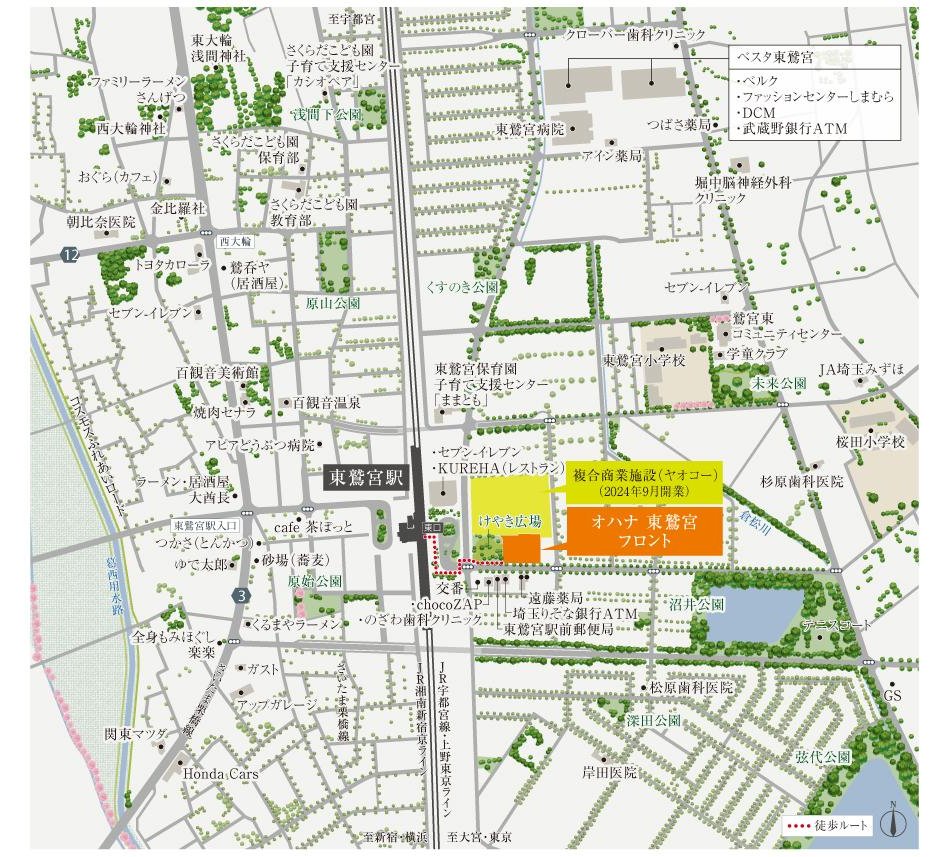 オハナ 東鷲宮フロントの現地案内図