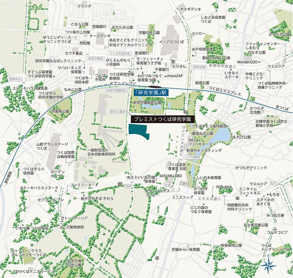 プレミストつくば研究学園の現地案内図