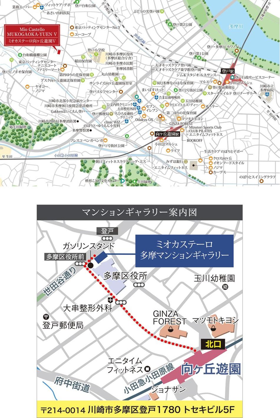 ミオカステーロ向ヶ丘遊園Vの現地案内図