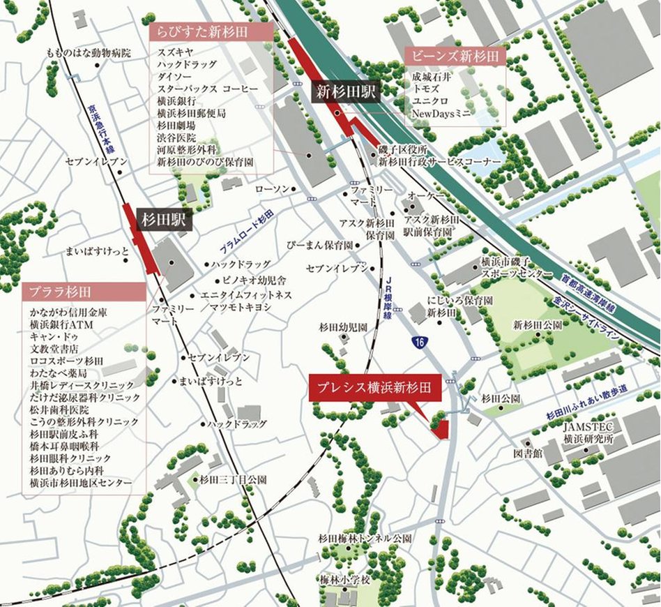 プレシス横浜新杉田の現地案内図