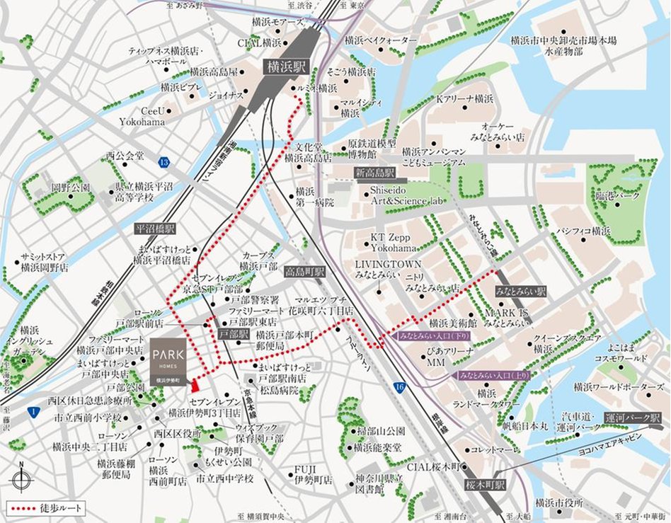 パークホームズ横浜伊勢町の現地案内図