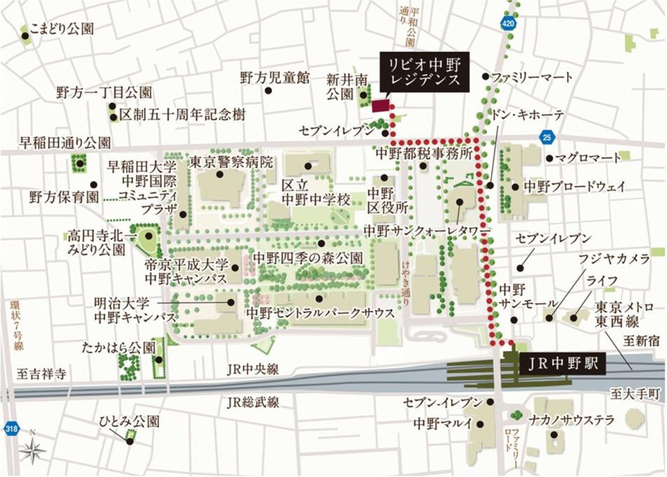 リビオ中野レジデンスの現地案内図