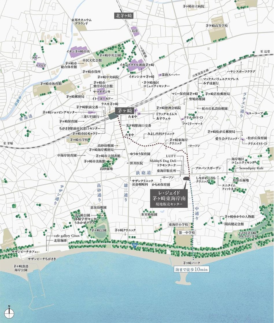 レ・ジェイド茅ヶ崎東海岸南の現地案内図
