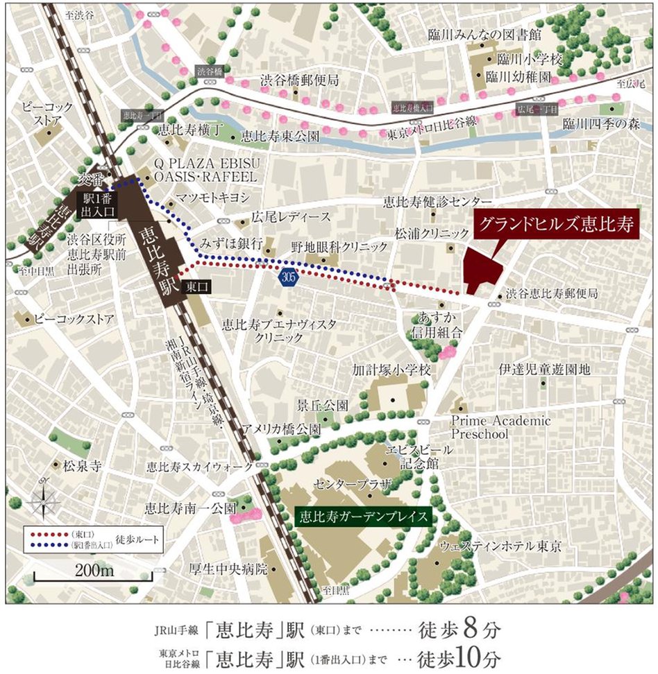 グランドヒルズ恵比寿の現地案内図