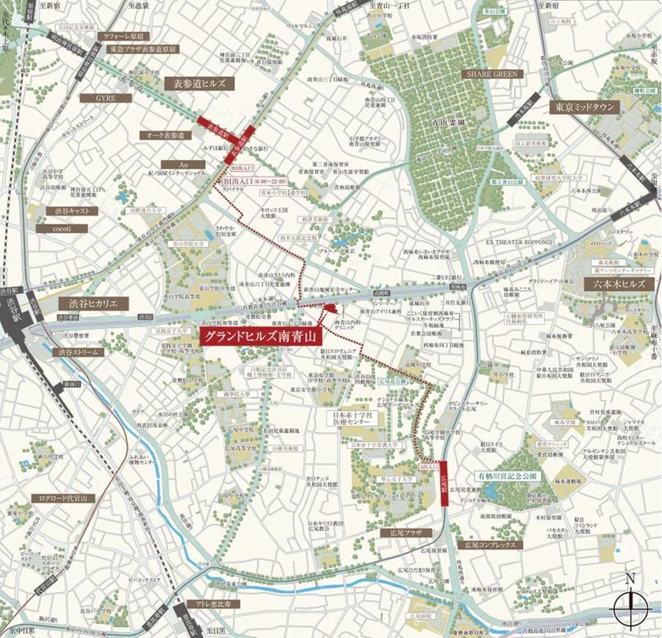 グランドヒルズ南青山の現地案内図