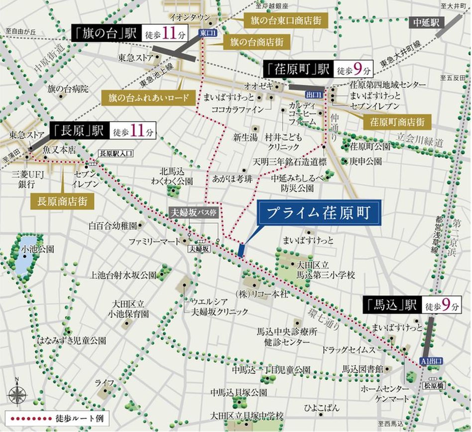 プライム荏原町の現地案内図