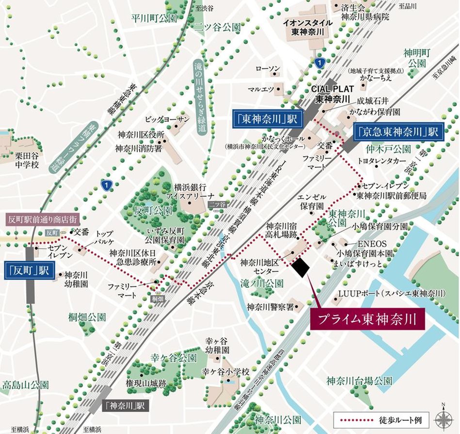 プライム東神奈川の現地案内図