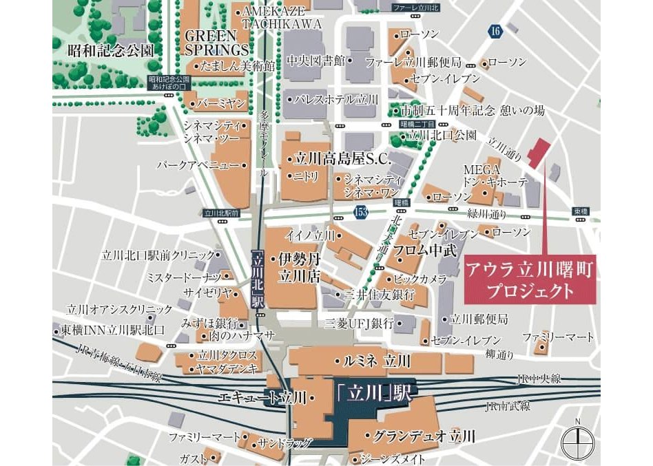 アウラ立川曙町プロジェクトの現地案内図