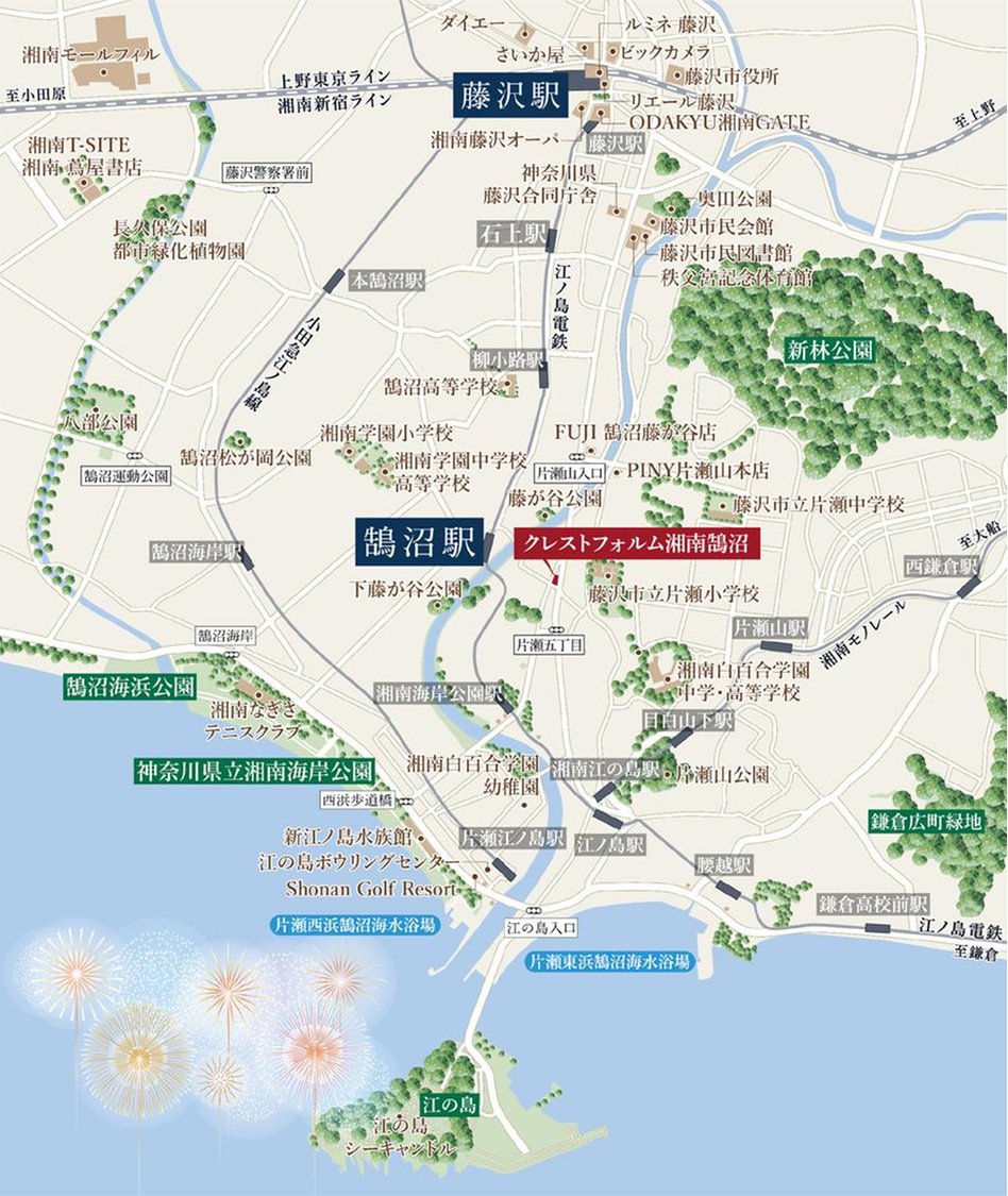 クレストフォルム湘南鵠沼の現地案内図