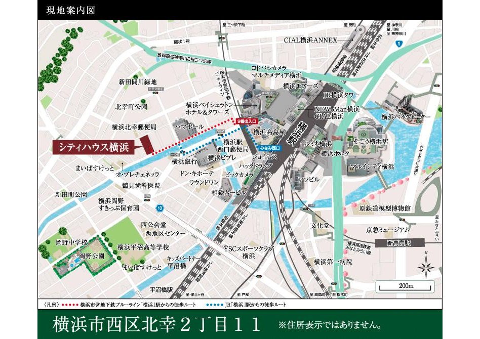 シティハウス横浜の現地案内図
