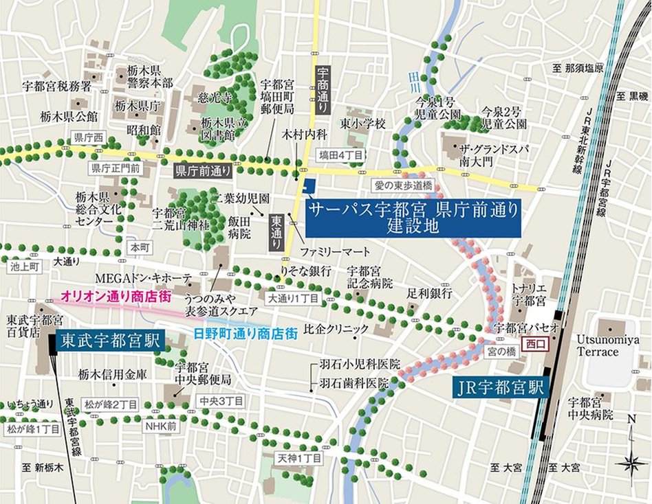 サーパス宇都宮 県庁前通りの現地案内図